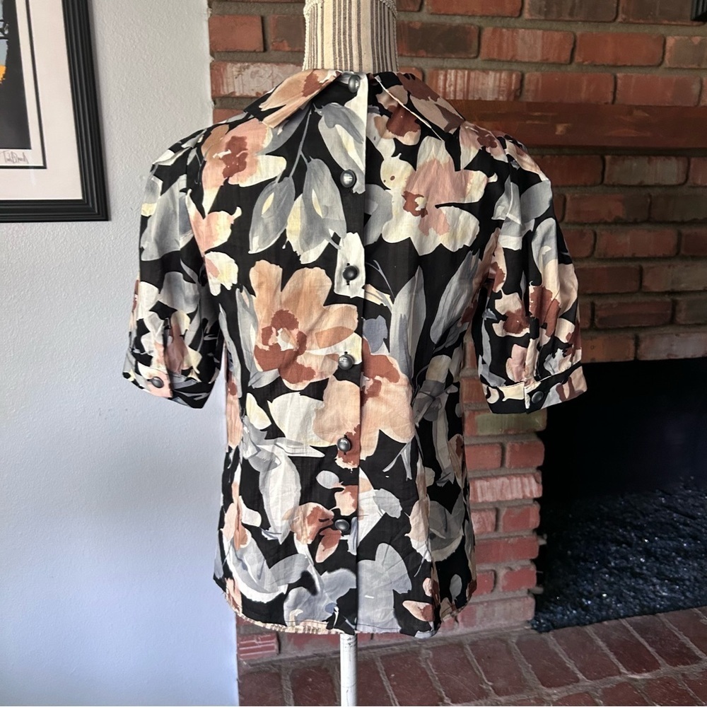 Archerie Peter Pan Collar Floral Print Cotton Blouse Sz 2 - Picture 5 of 8